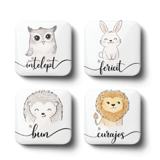 set insigne cu mesaje motivationale pentru copii cu animale simpatice