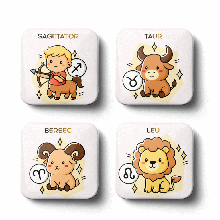 Insigne cu zodii pentru copii – magnet sau pin 5×5