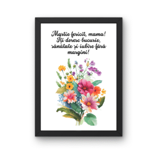 Tablou la multi ani mama 8 martie cu buchet floral colorat si mesaj de primavara