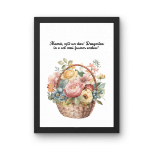 Tablou la multi ani mama mea cu cos elegant plin de flori pastel si mesaj emotionant pentru zi de nastere sau 8 Martie