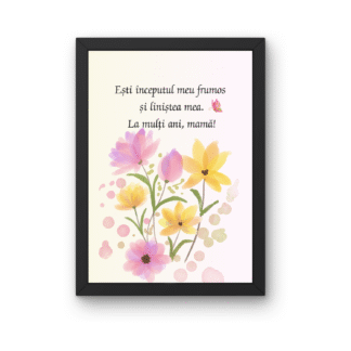 Tablou la multi ani mama cu mesaj emotionant si ilustratie florala delicata, cadou simbolic pentru mama