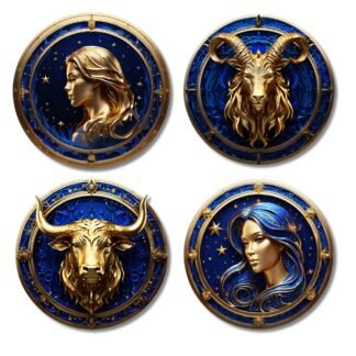 joc de memorie adulti cu zodii Printelina cu carduri rotunde albastru cobalt si auriu