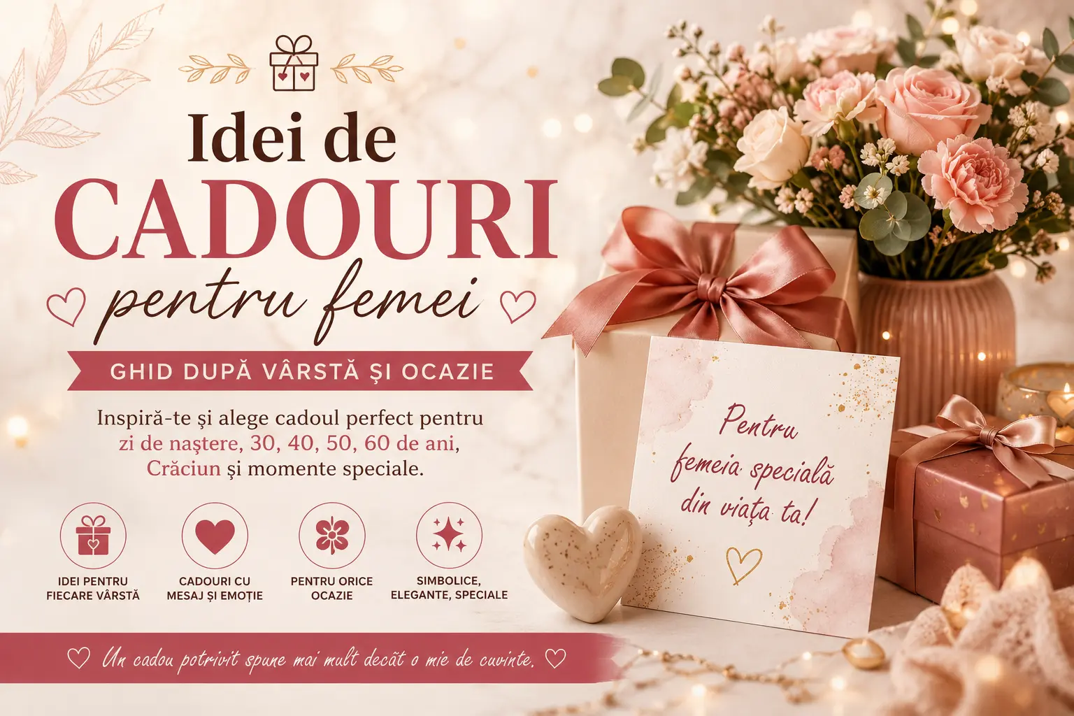 Idei de cadouri pentru femei cu flori, cutii cadou si mesaj pentru femeia speciala din viata ta